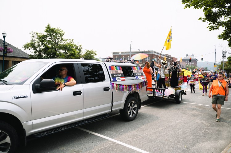 Large truck towing parade float